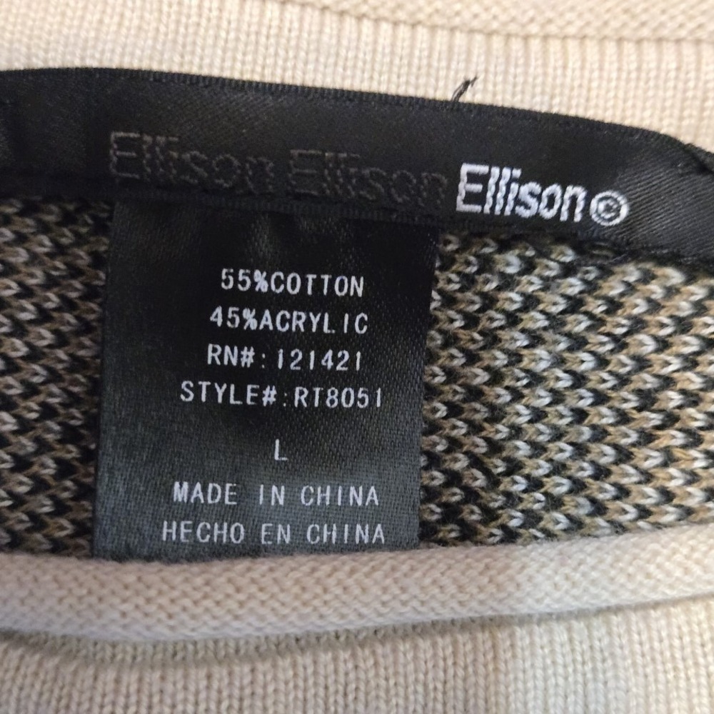Ellison Leopard Print Sweater Women's Size L Beige Black Long Sleeve Knit Top - Picture 5 of 5